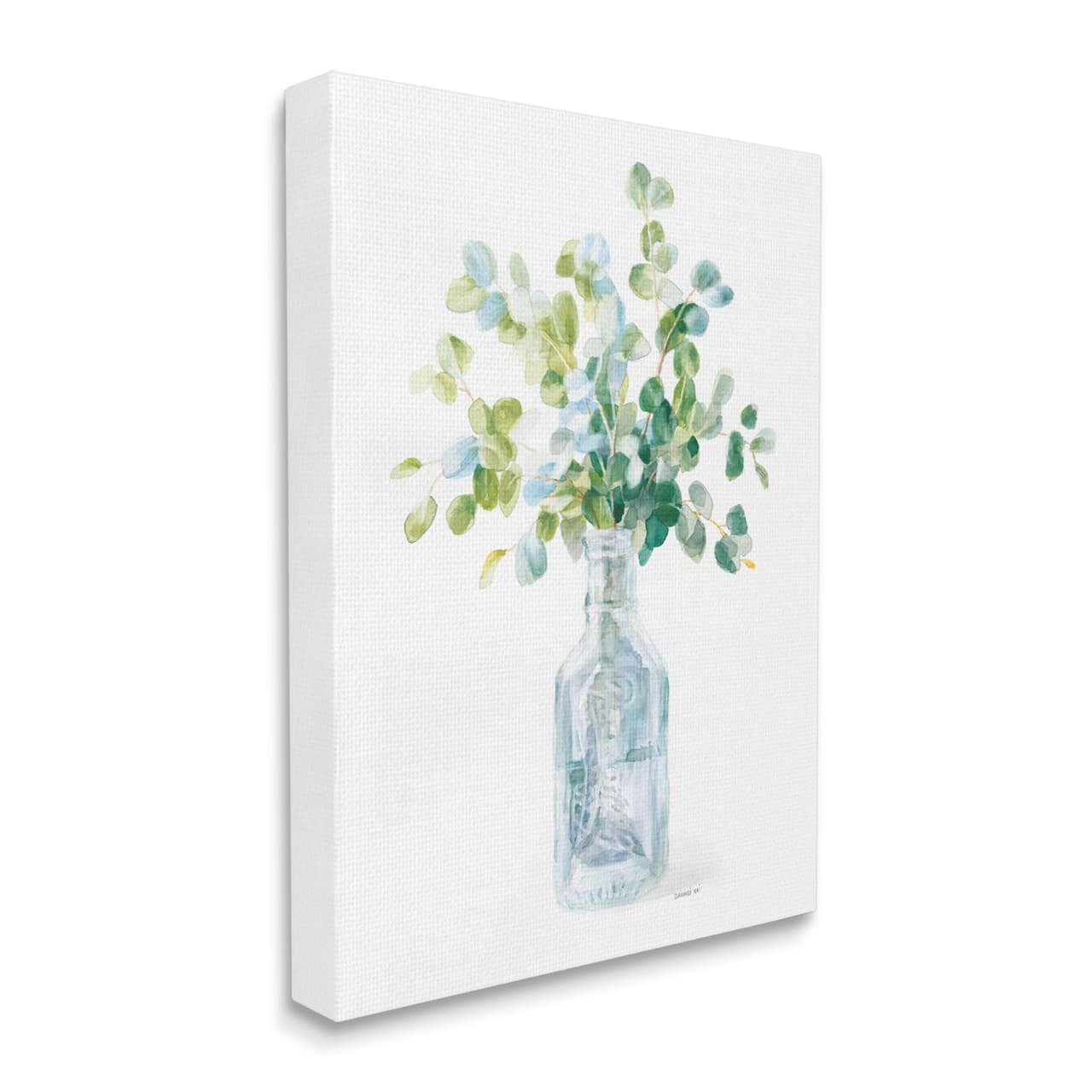 Stupell Industries Flower Jar Still Life Green Blue Painting Canvas Wall Art